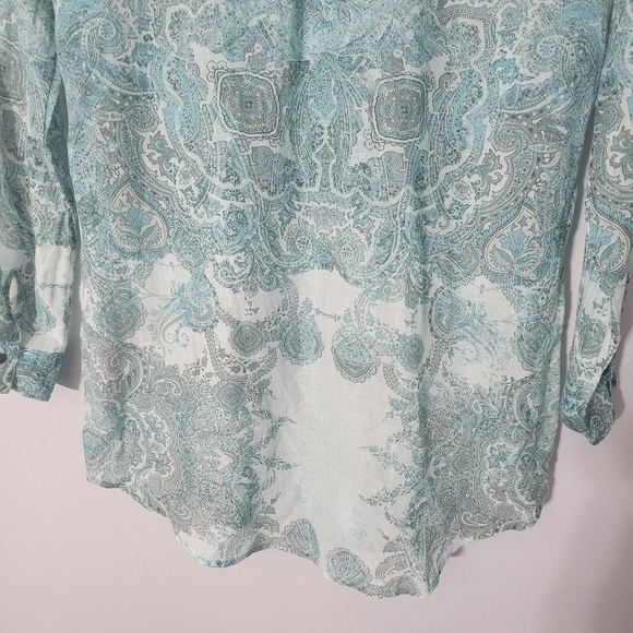 Calypso St. Barth Teal Paisley Print Button Down Collared Shirt - Picture 10 of 12